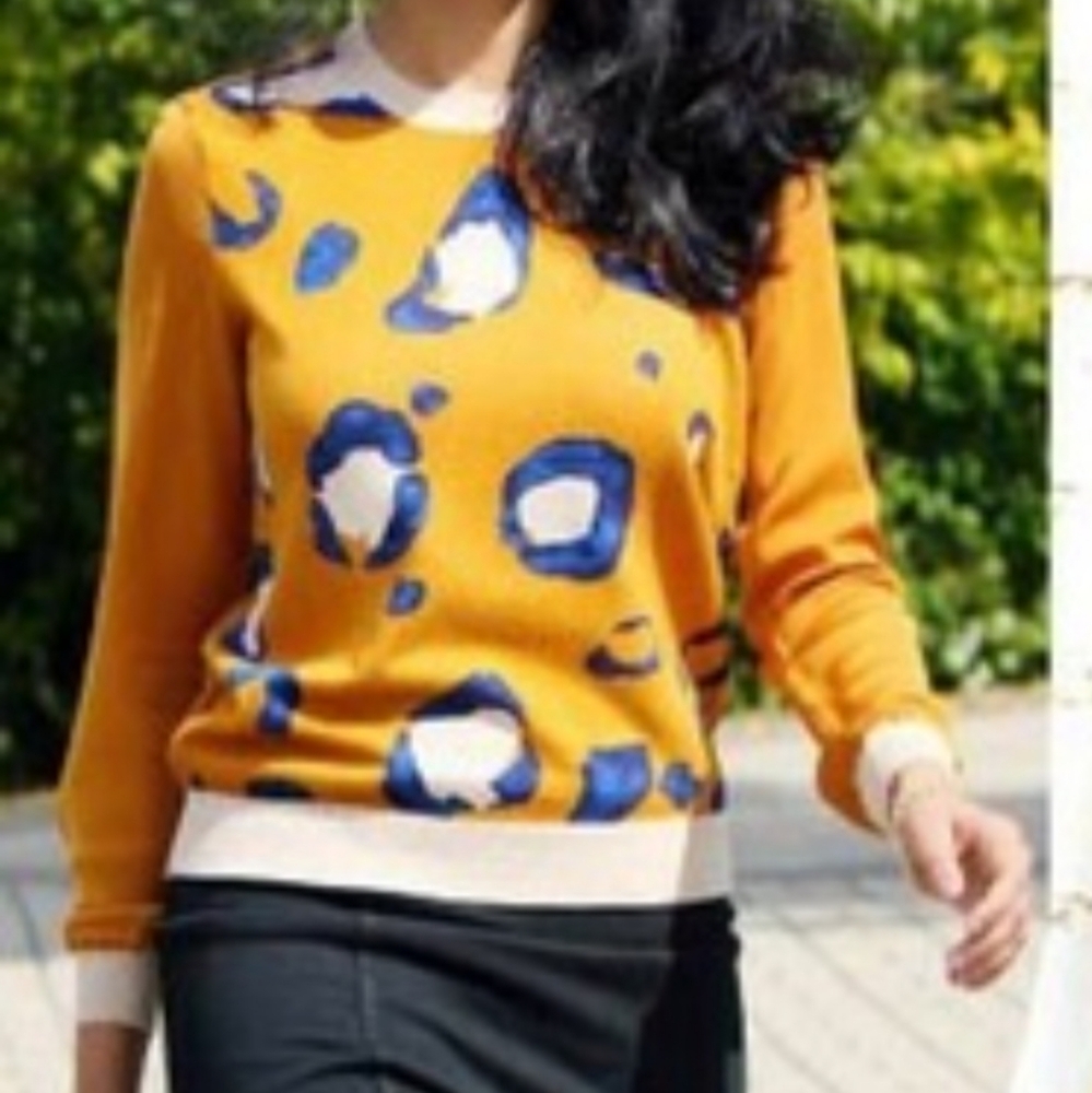 3.1 Phillip Lim Mustard Sweater with Blue and Cream Accents
